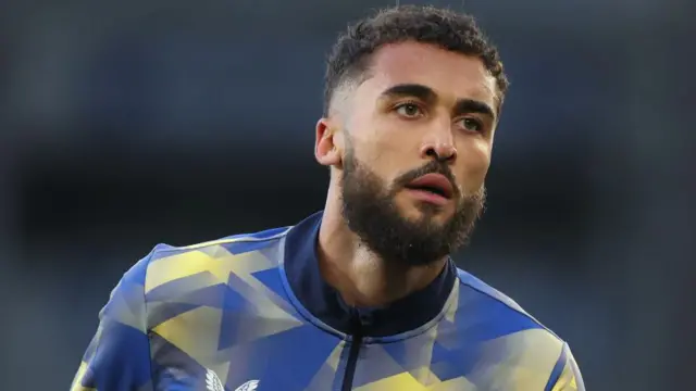 Dominic Calvert-Lewin of Everton looks on during the warm up prior to the Premier League match between Everton FC and Fulham FC at Goodison Park