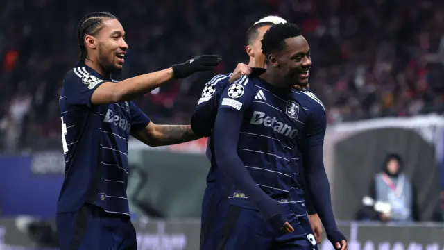 Aston Villa players celebrate Jhon Duran goal