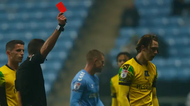 Callum Wright is sent off at Coventry