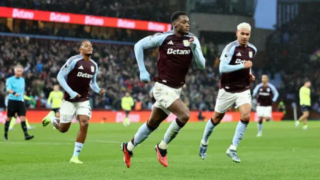 Jhon Duran celebrates a goal for Aston Villa