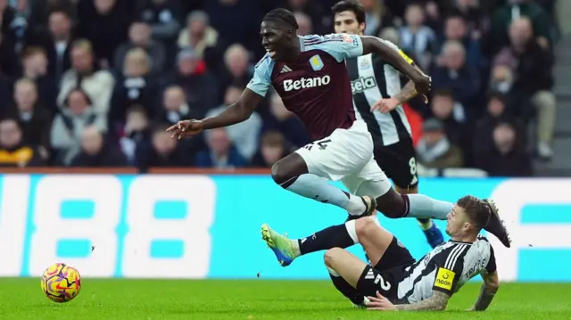 Amadou Onana in action for Aston Villa against Newcastle