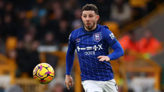  Conor Chaplin of Ipswich Town during the Premier League match between Wolverhampton Wanderers FC and Ipswich Town FC at Molineux on December 14, 2024