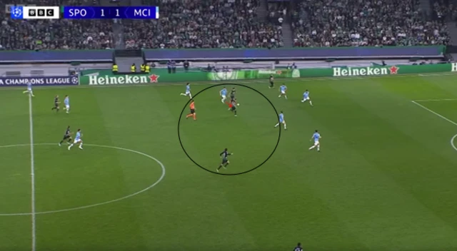 Graphic showing Sporting's second goal against Manchester City in their 4-1 Champions League win