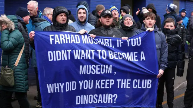 Everton fans protest against the clubs owner, Farhad Moshiri