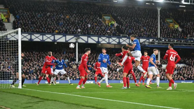 Dominic Calvert-Lewin of Everton scores to make it 2-0 against Liverpool