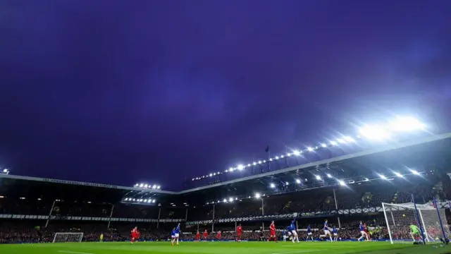 A general view of match action at Goodison Park