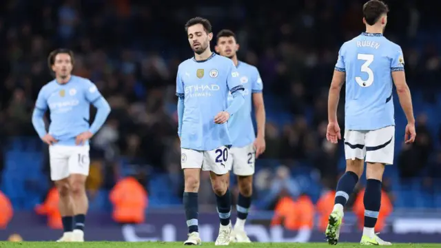 Bernardo Silva of Manchester City looks dejected after the Premier League match between Manchester City FC and Manchester United FC at Etihad Stadium