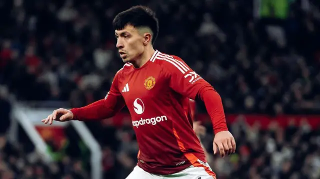 Lisandro Martinez of Manchester United in action during the Premier League match between Manchester United FC and AFC Bournemouth at Old Trafford on December 22, 2024