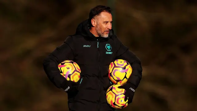 Vitor Pereira takes Wolves training at Compton. 