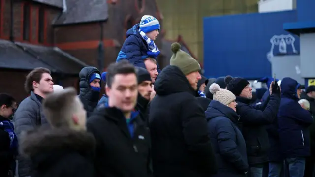 Fans of Everton await entry to Goodison Park