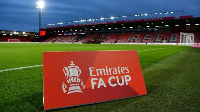 A general view of Emirates FA Cup branding inside Vitality Stadium