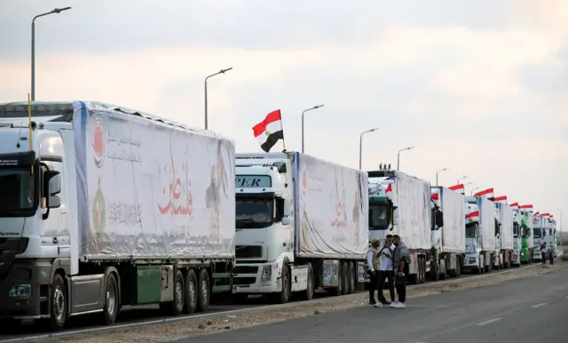 Aid goes through the border in Gaza