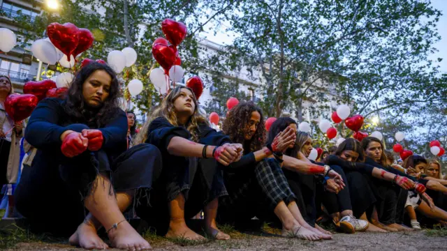 A demo in Barcelona, Spain, to demand the release of Israeli minors held hostage by Hamas in Gaza.