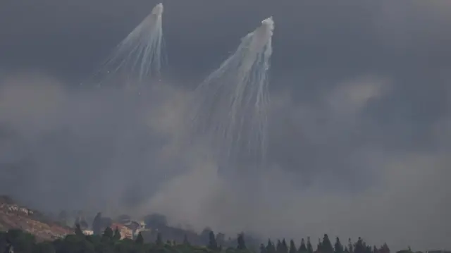 This picture of Israel artillery fire, from northern Israel into Lebanon, was taken earlier today