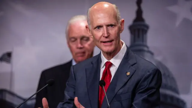 U.S. Sen. Rick Scott (R-FL) speaks to reporters on the Safeguard American Voter Eligibility (SAVE) Act at the U.S. Capitol on September 11, 2024 in Washington, DC.