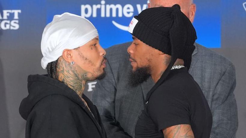 Gervonta Davis faces off with Lamont Roach at a news conference