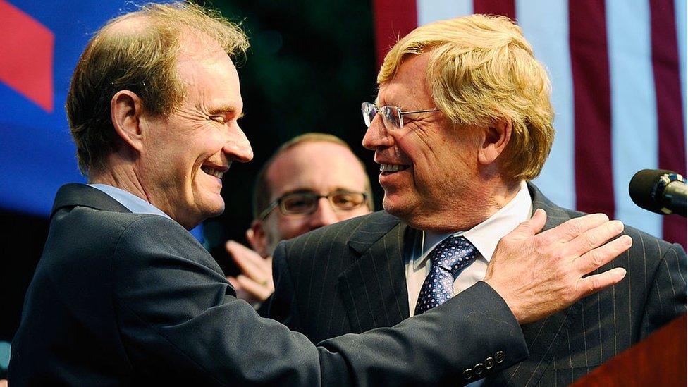 Lawyers David Boies (L) and Theodore Olson hug during a rally to celebrate the ruling to overturn Proposition 8 on August 4, 2010 in West Hollywood, California