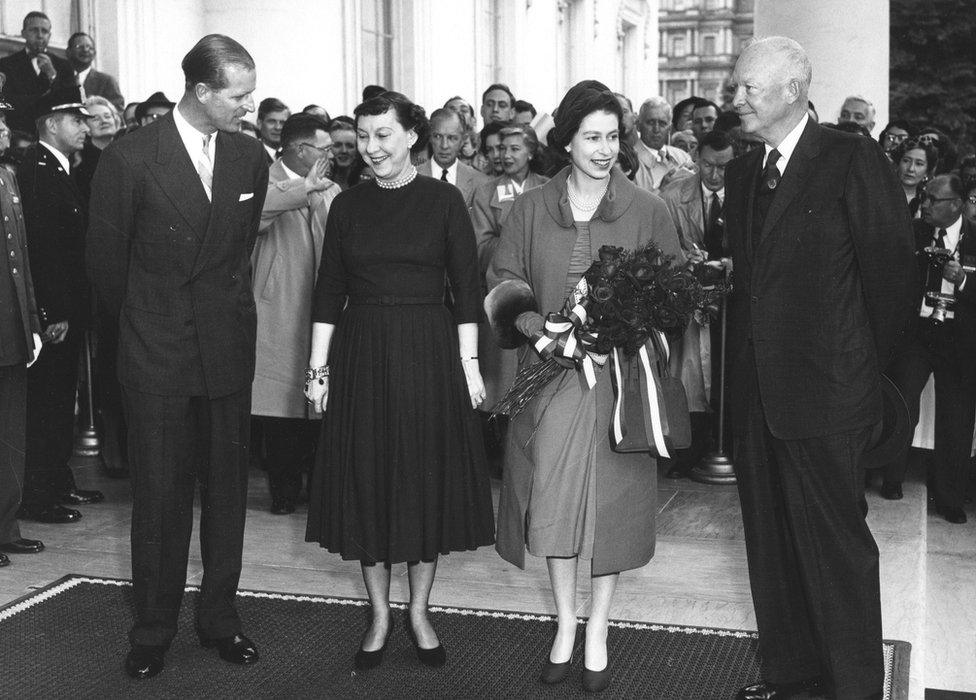 The Queen with Prince Phillip and President & Mrs Eisenhower in 1957