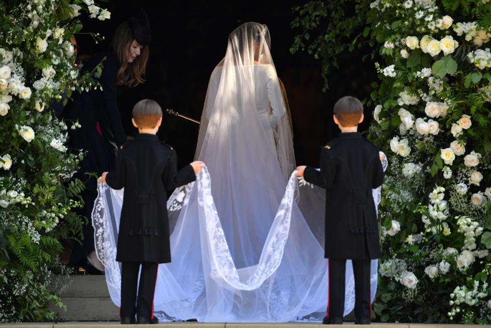 Meghan Markle arrives for the wedding ceremony to marry Prince Harry at St George"s Chapel, Windsor Castle