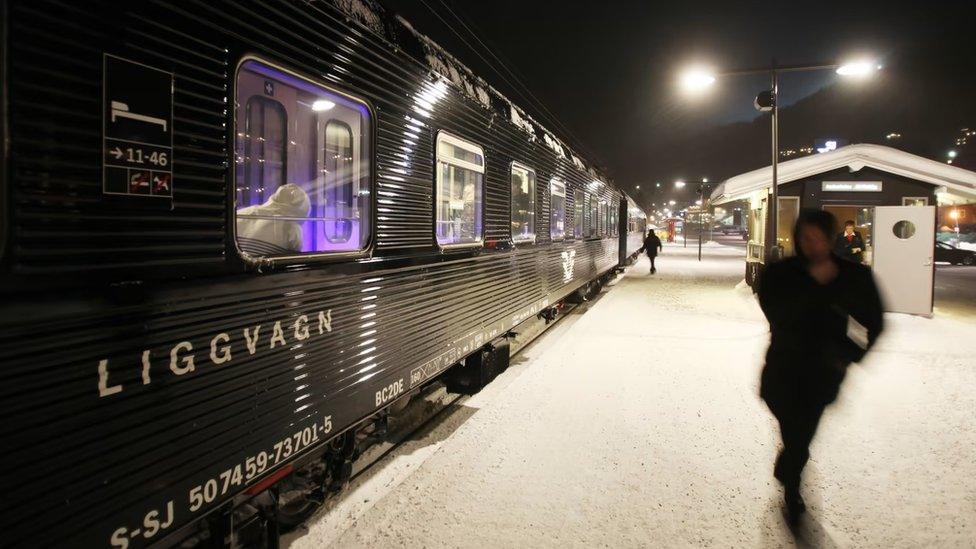 A SJ train sleeping compartment carage