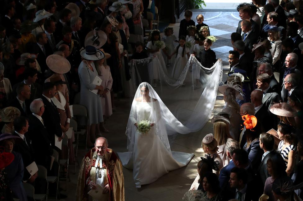 Meghan Markle in St George"s Chapel at Windsor Castle during her wedding to Prince Harry