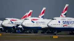 BA planes parked up at Bournemouth Airport