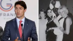 (Left) Canadian President Justin Trudeau at a G7 summit; (right) Mr Trudeau wearing blackface at a party in 2001