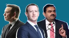 Musk, Zuckenberg e Adani (montagem da foto)