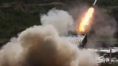 A TOS-1A Solntsepyok multiple rocket launcher takes part in a dynamic display of military equipment as part of the 2021 International Army Games at Alabino shooting range.