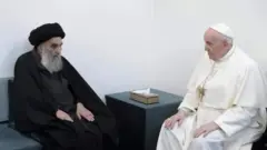 Grand Ayatollah Ali al-Sistani (left) with Pope Francis in Najaf, Iraq, 6 March