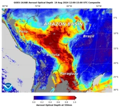 Mapa mostra uma mancha vermelha no norte do Brasil, Bolívia, Paraguai e o Sul do brasil