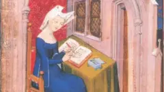 Christine de Pizan, em ilustração de um manuscrito medieval, de autoria desconhecida