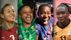 Ghizlane Chebbak, Refiloe Jane, Asisat Oshoala et Barbra Banda