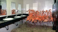 Zoológico de Miami abrigou flamingos em um banheiro masculino durante o furacão Andrew em 1992