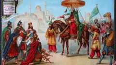 Harun al-Rashid à cheval reçoit les représentants de Charlemagne.