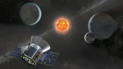 Ilustração do satélite Tess em busca de exoplanetas no espaço