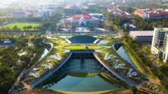 O telhado verde da Universidade Thammasat, em Bangkok, na Tailândia

