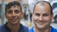 Duas fotos de homens sorrindo para a câmera