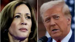 Kamala e Trump em fotos lado a lado