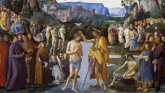 Batismo de Jesus, em pintura do século 15, de Perugino