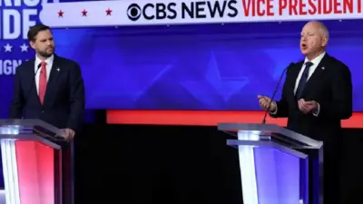 JD Vance and Tim Walz speak in the vice-presidential debate