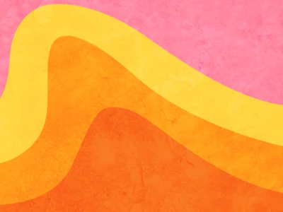 Pink yellow orange and red graphic in the shape of a wave