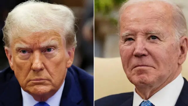 Close ups of Donald Trump and Joe Biden