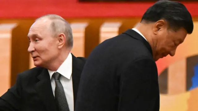 China's President Xi Jinping (R) and Russia's President Vladimir Putin attend the opening ceremony of the third Belt and Road Forum for International Cooperation at the Great Hall of the People in Beijing on October 18, 2023.