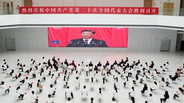 Representatives of teachers and students of the Intelligent Engineering Vocational College watch the opening ceremony of the 20th Congress of the Communist Party of China (CPC) in Chongqing, China, Oct 16, 2022