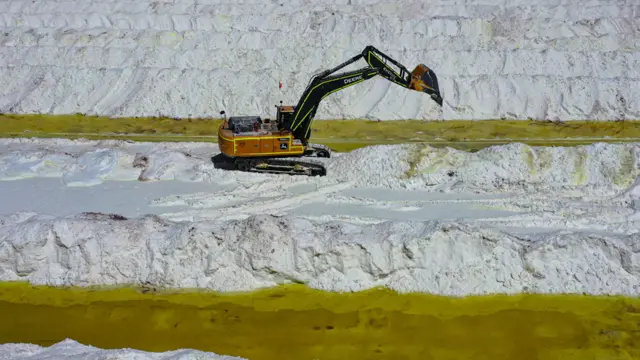 Aerial view of SQM (Sociedad Quimica Minera) lithium extraction process in the Atacama Desert, Chile, on September 12, 2022.