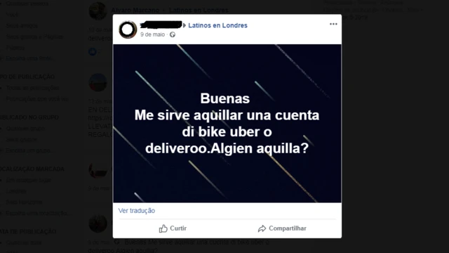 anúncio no Facebook de pessoa querendo alugar