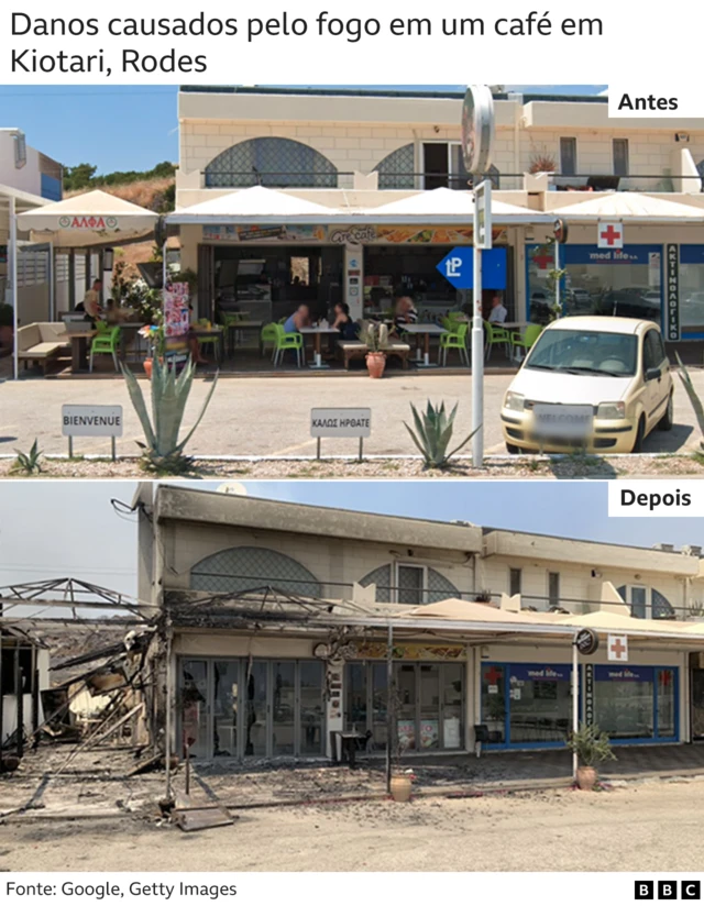 Fotos mostram cafeteria antes e depois do incêndio