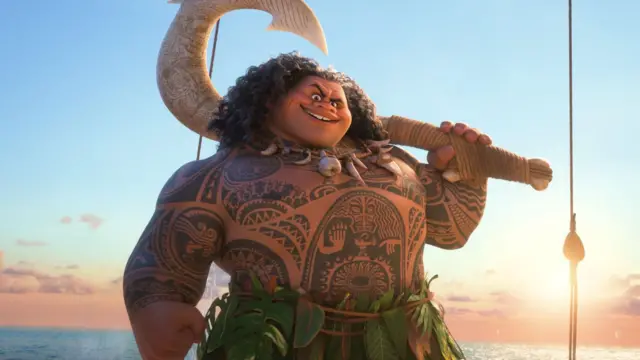 Imagem mostra uma cena de Moana em que aparece o personagem Maui.