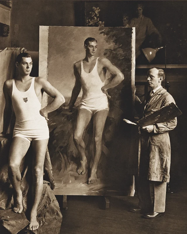 Johnny Weissmuller posa para o artista John Hubbard Rich